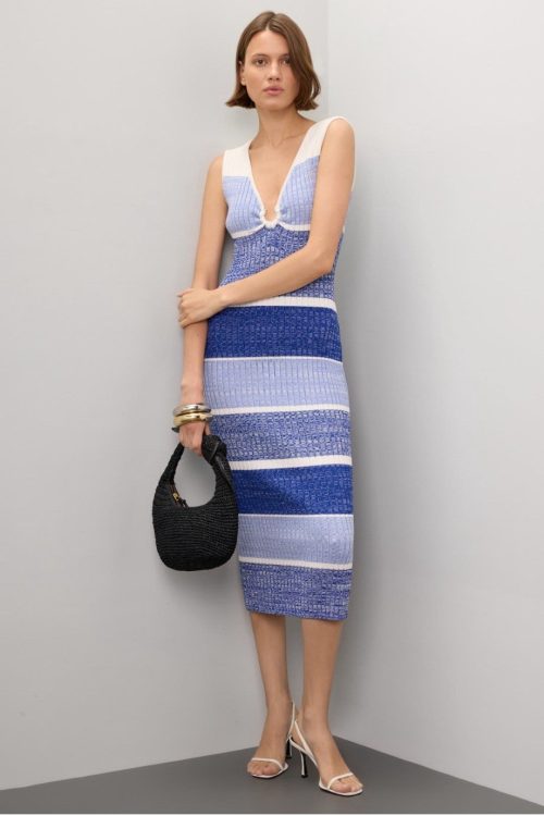 Toccin Womens Sadie Sleeveless Striped Midi Dress Msrp $395