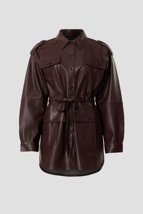 Marissa Webb Burgundy Faux Leather Shacket Cinch Waist Size 16 Oversized NEW