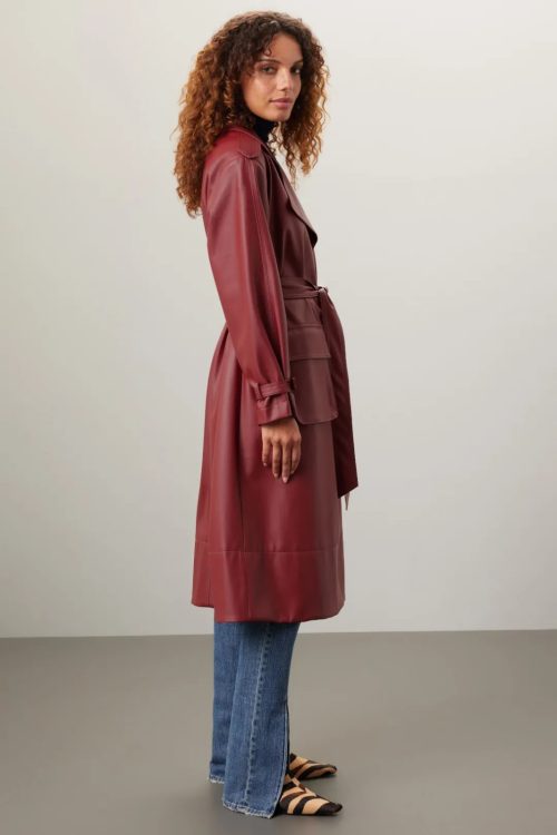 ASHLEY PARK x RTR Long Red Faux Leather Jacket Size S MSRP $350