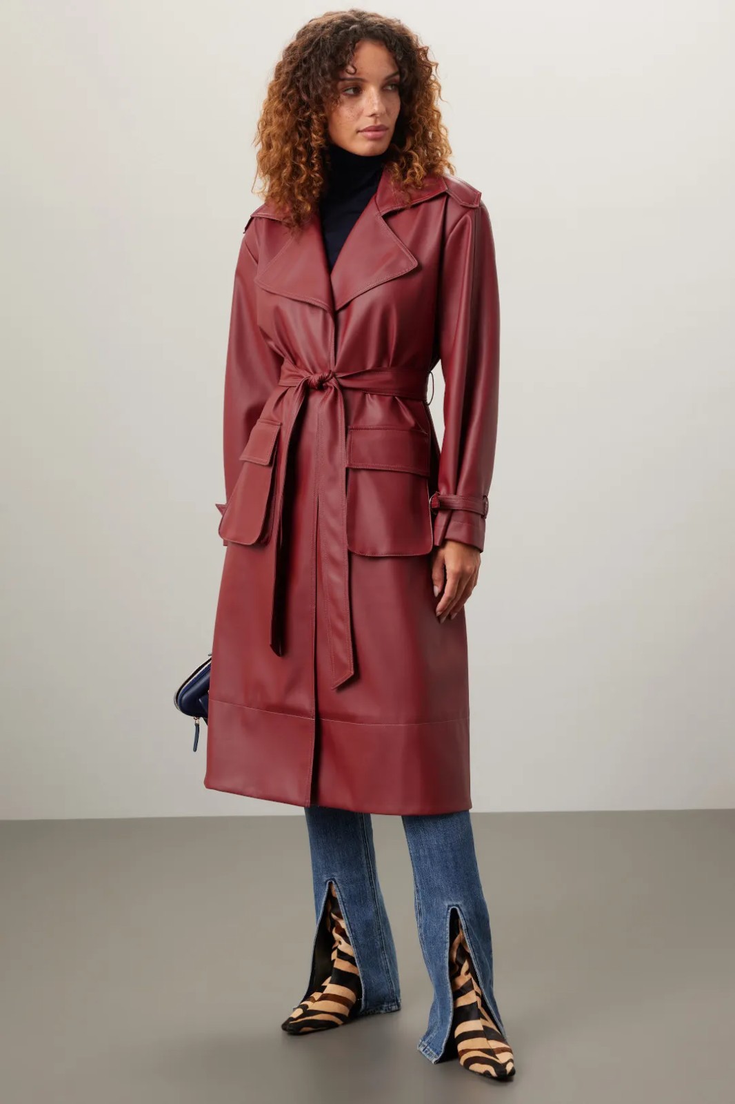 ASHLEY PARK x RTR Long Red Faux Leather Jacket Size S MSRP $350