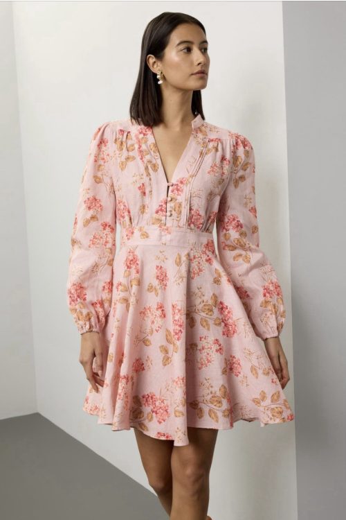Peter Som x RTR Linen Floral Mini Dress – Pink – Size 2