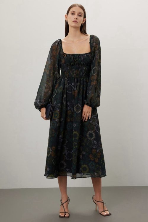 Slate Willow Square Neck Printed Dress Msrp $235 Size S