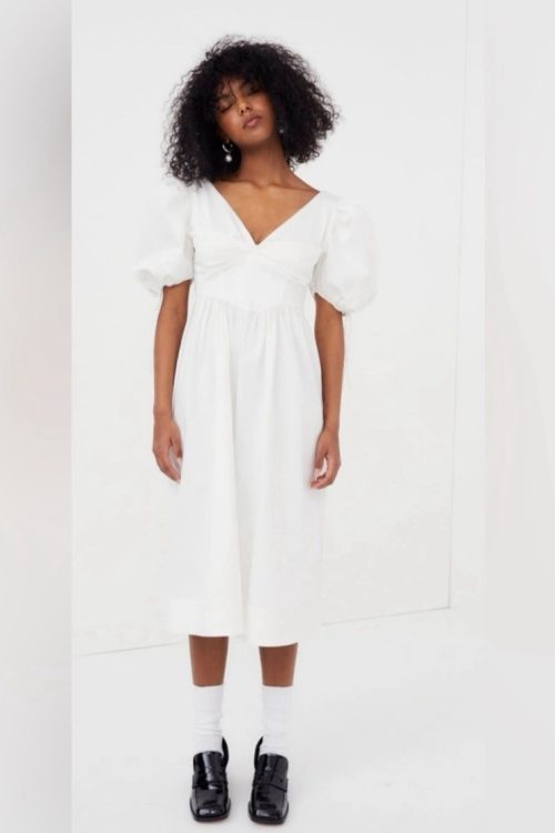 NWT For Love & Lemons White Corset Jocelyn Midi Peasant Dress Size Small