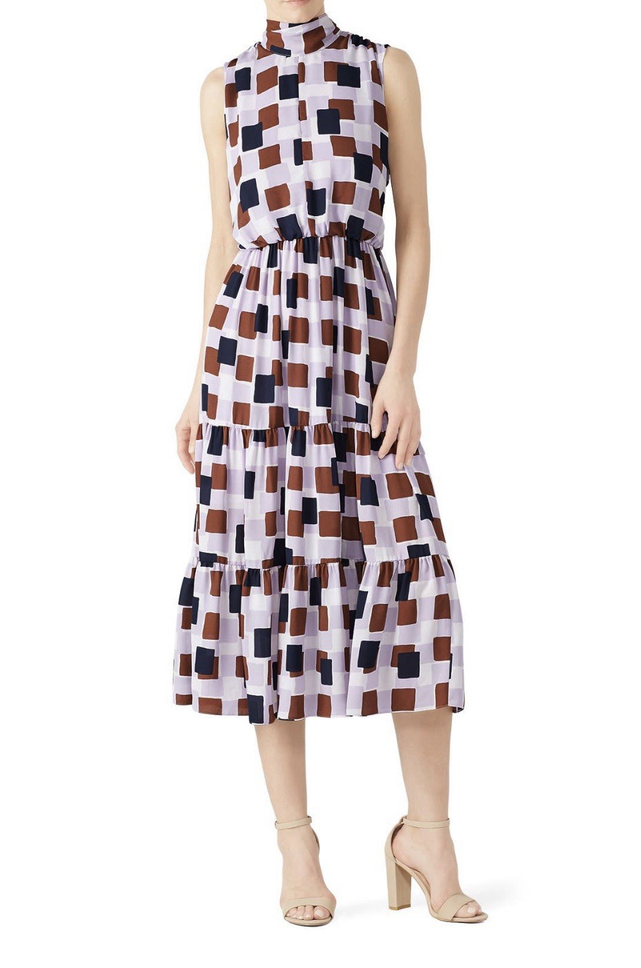 Kate Spade New York Geo Squares Square Tie Neck Midi Dress Size 6 Msrp $428