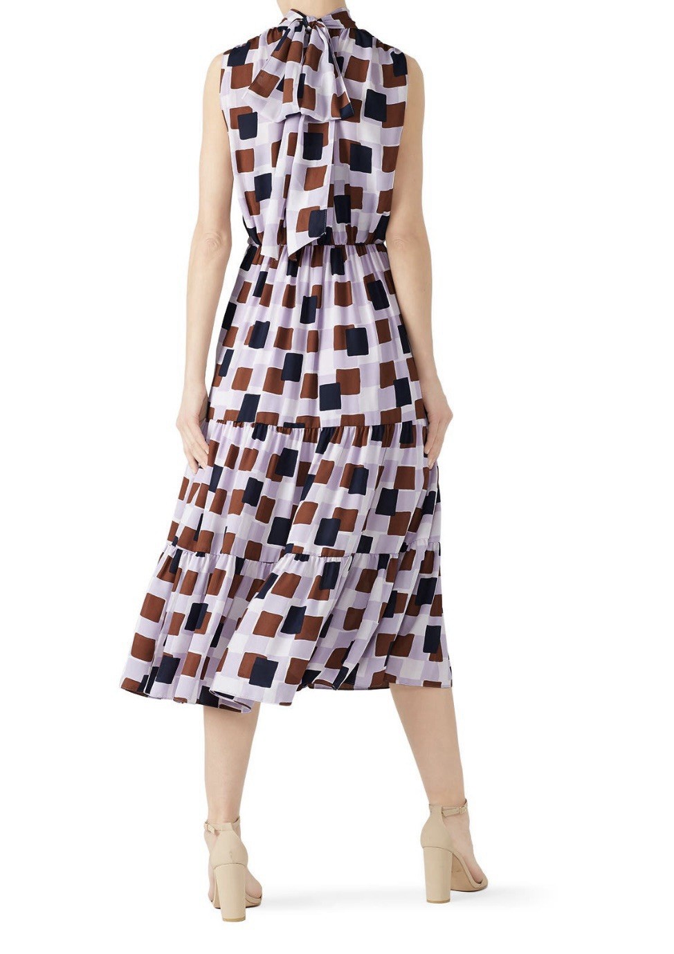 Kate Spade New York Geo Squares Square Tie Neck Midi Dress Size 6 Msrp $428