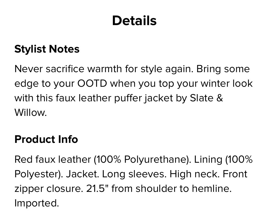 Slate & Willow Faux Leather Coat Msrp $225 Size XXL