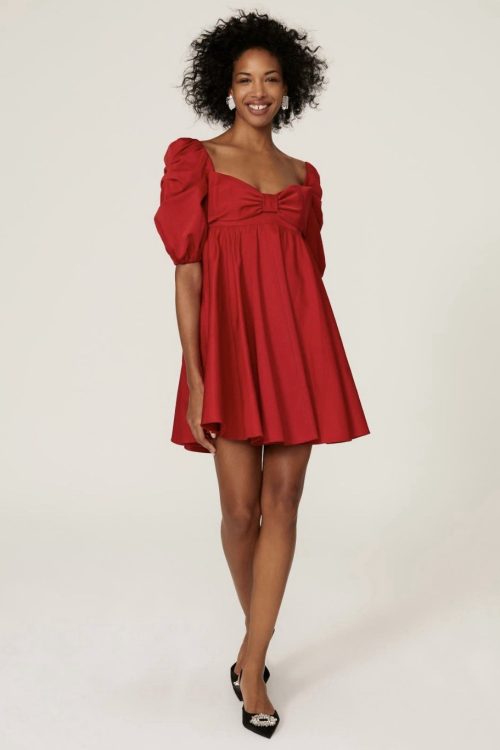 KATE SPADE NEW YORK Beau Satin Puff Sleeve Red Dress Msrp $368, Size 8