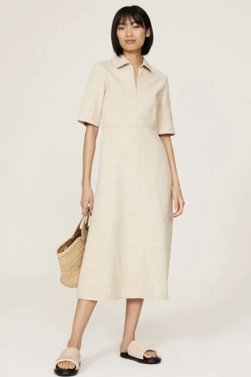 CO Off-white Linen Tunic Midi Dress Size M $1295