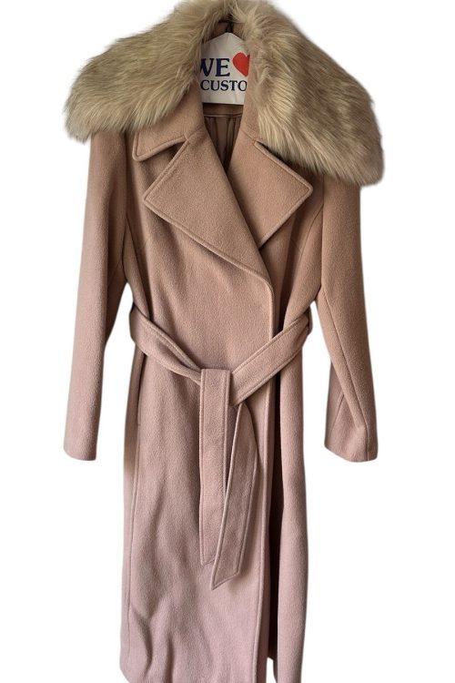 Karl Lagerfeld Womens Tan W/Faux Fur Collared Belted Trench Coat Msrp$375 Size S