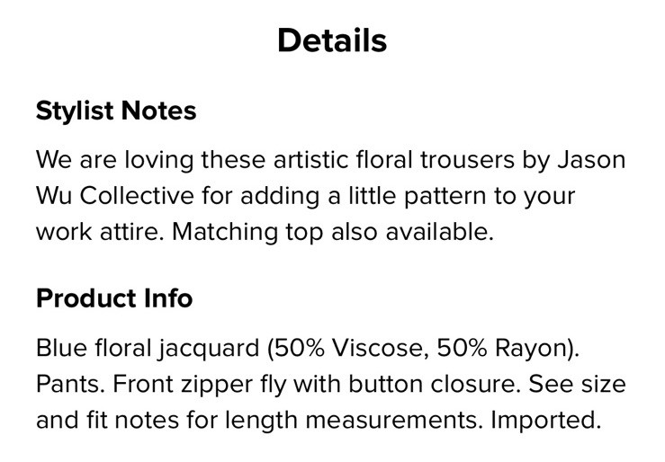 Jason Wu X RTR Blue Floral High-Rise Women's Trousers Size 8 (Retails $320)