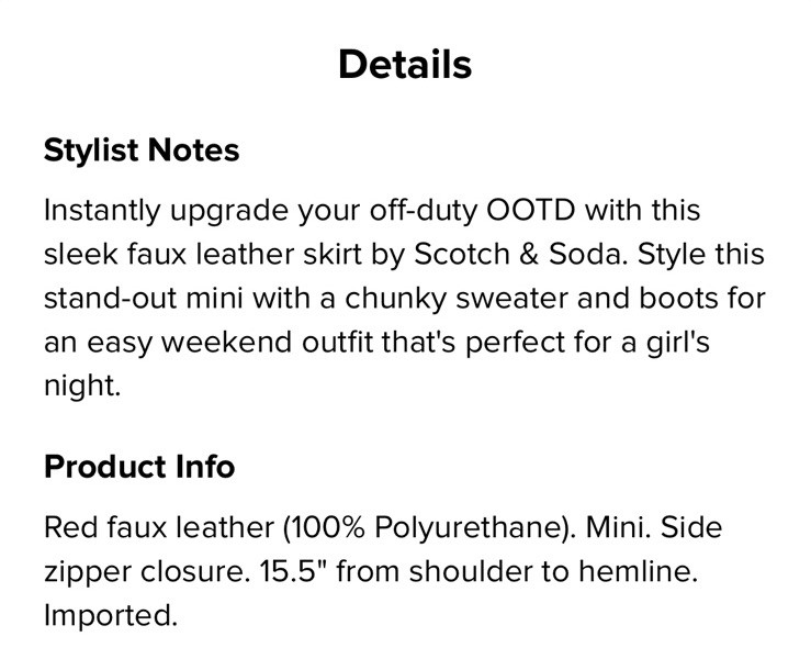 Scoth & Soda Faux Leather Skirt Msrp $188 Size S