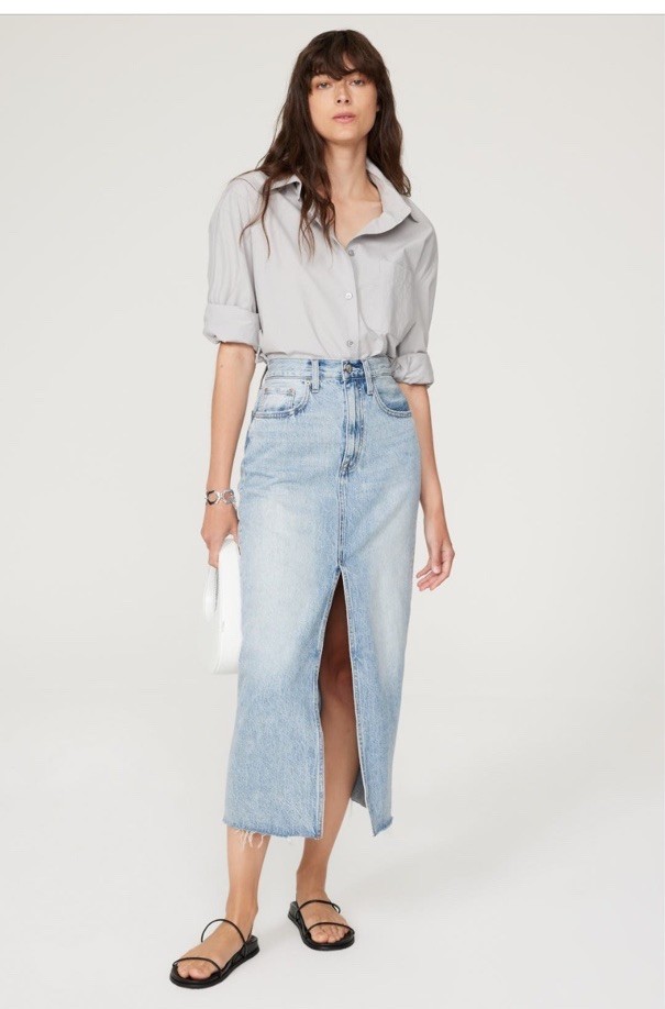 PISTOLA Alice Denim Midi Skirt Front Slit Msrp $168 Size 31