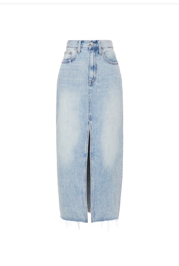PISTOLA Alice Denim Midi Skirt Front Slit Msrp $168 Size 31