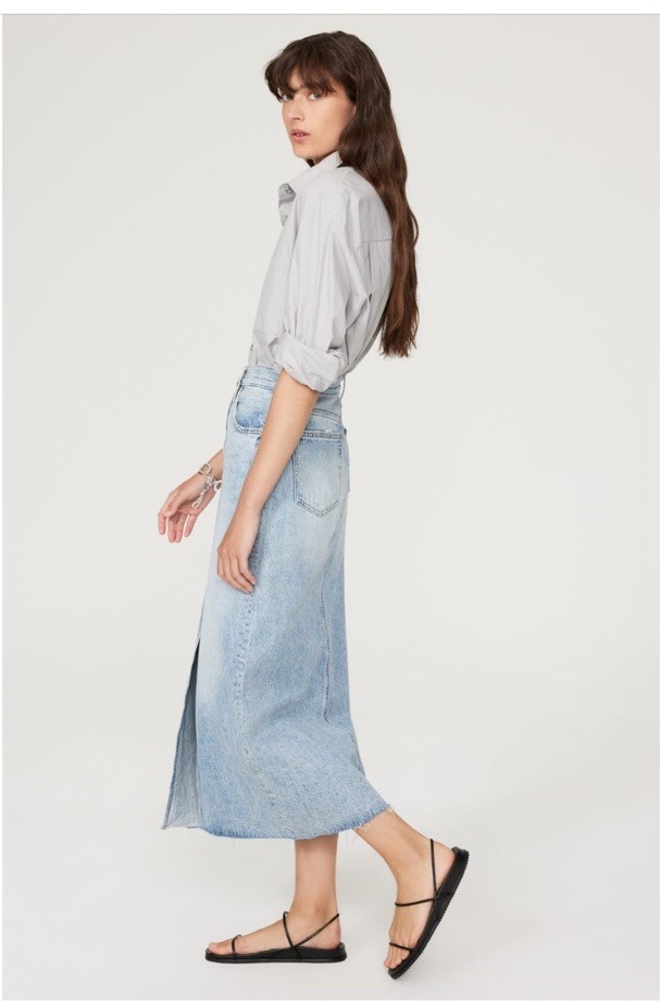 PISTOLA Alice Denim Midi Skirt Front Slit Msrp $168 Size 31