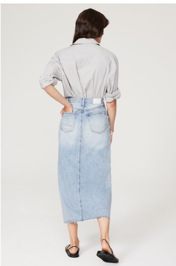 PISTOLA Alice Denim Midi Skirt Front Slit Msrp $168 Size 31