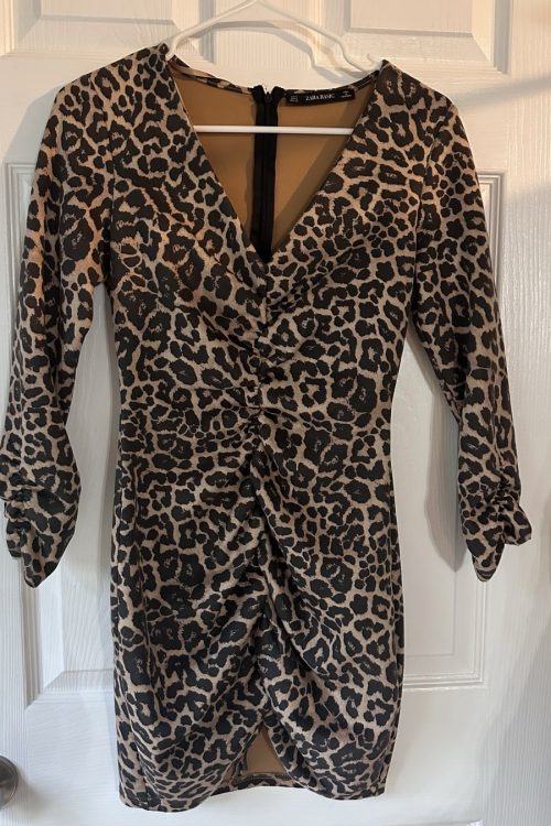 Zara Basic Leopard Long Sleeve Msrp $69 Dress Size S
