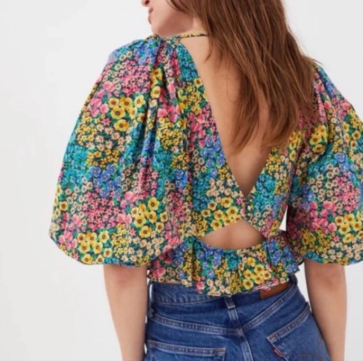 For Love And Lemons Ruth Crop Top Puff Sleeve Multi Color Top Size Small. $149