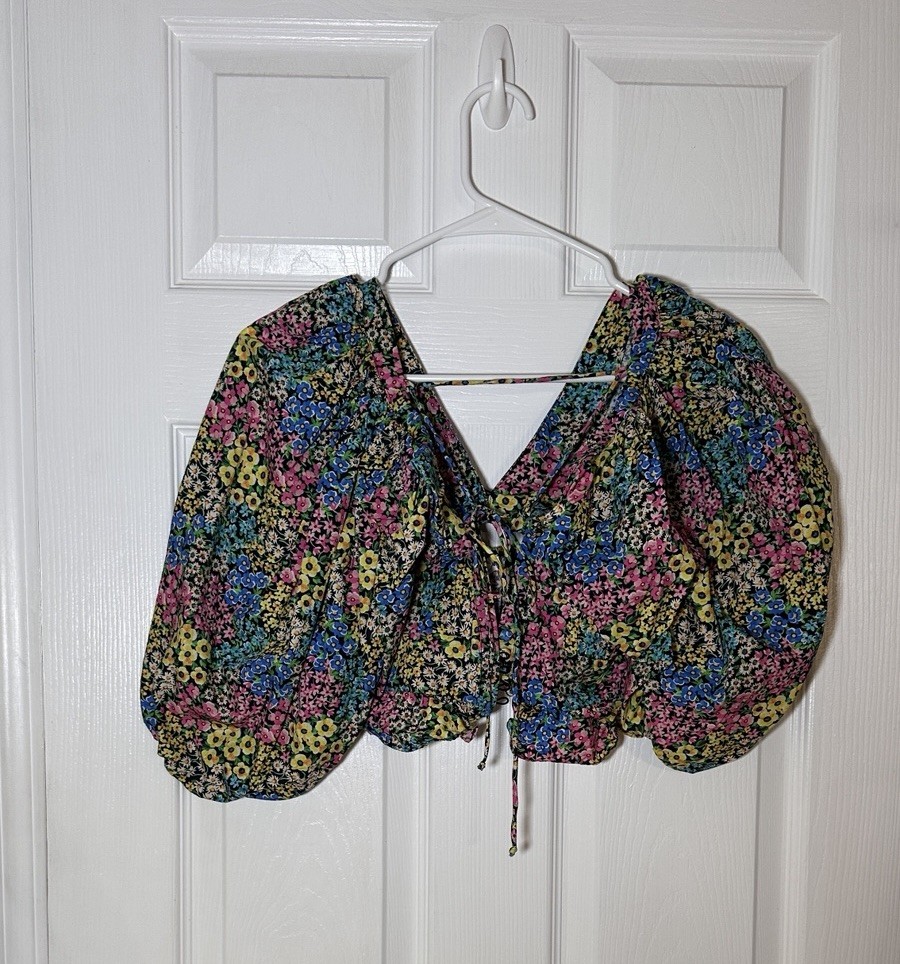 For Love And Lemons Ruth Crop Top Puff Sleeve Multi Color Top Size Small. $149