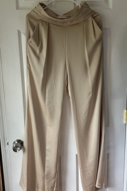 Ramy Brook Iris Champagne Gold Satin Wide Leg Pants NWT Size 0 $375