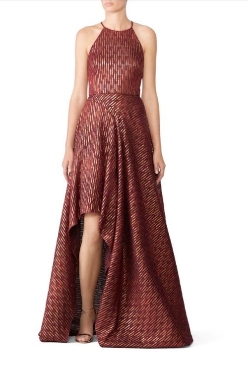 Badgley Mischka Ruby Gold Halter Gown Msrp $950 Size 14