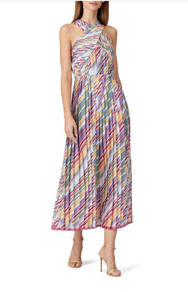 ML Monique Lhuillier Crossneck Pleated Dress Msrp $545 Size M