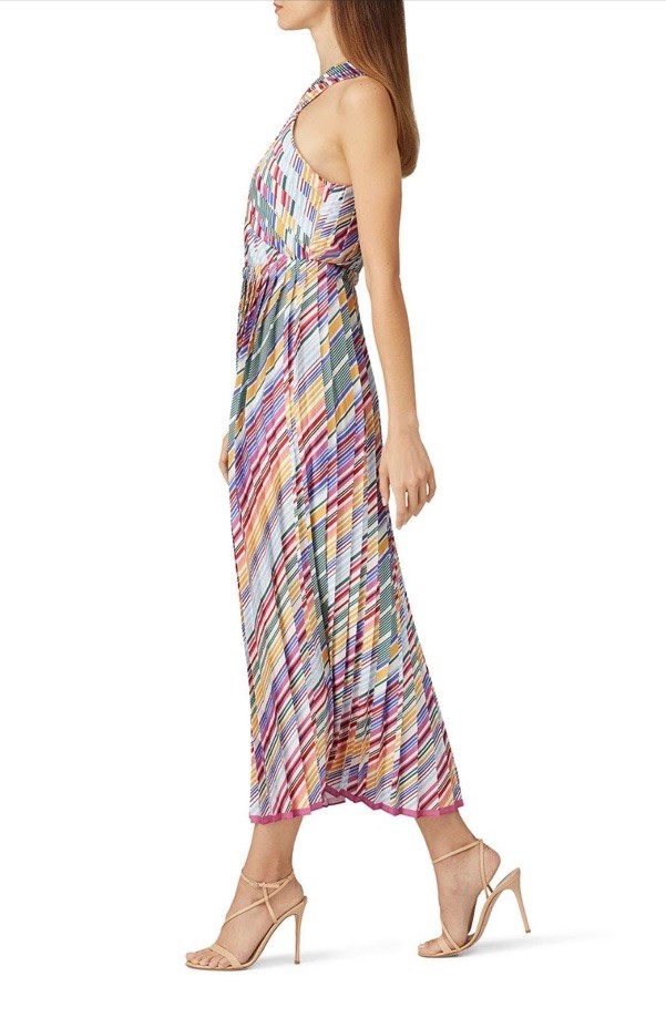 ML Monique Lhuillier Crossneck Pleated Dress Msrp $545 Size M