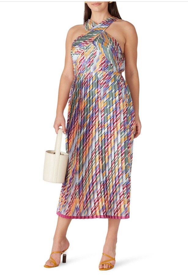 ML Monique Lhuillier Crossneck Pleated Dress Msrp $545 Size M