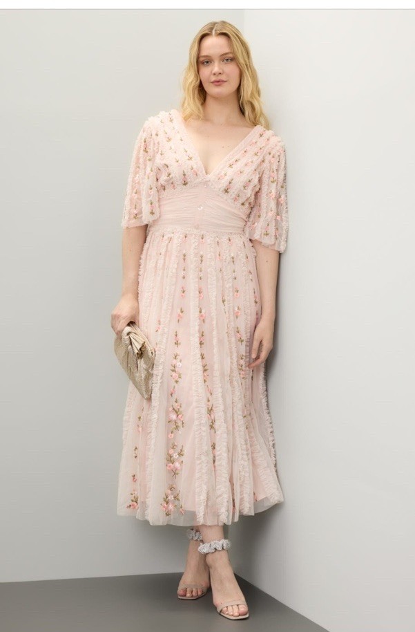 Mac Duggal Flora Ruffle Midi Dress Msrp $698 Size 0