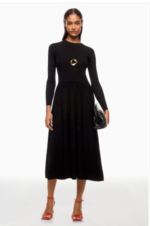 Thakoon Black Ribbed Knit Drop Waist Midi Dress Msrp $348 Size M