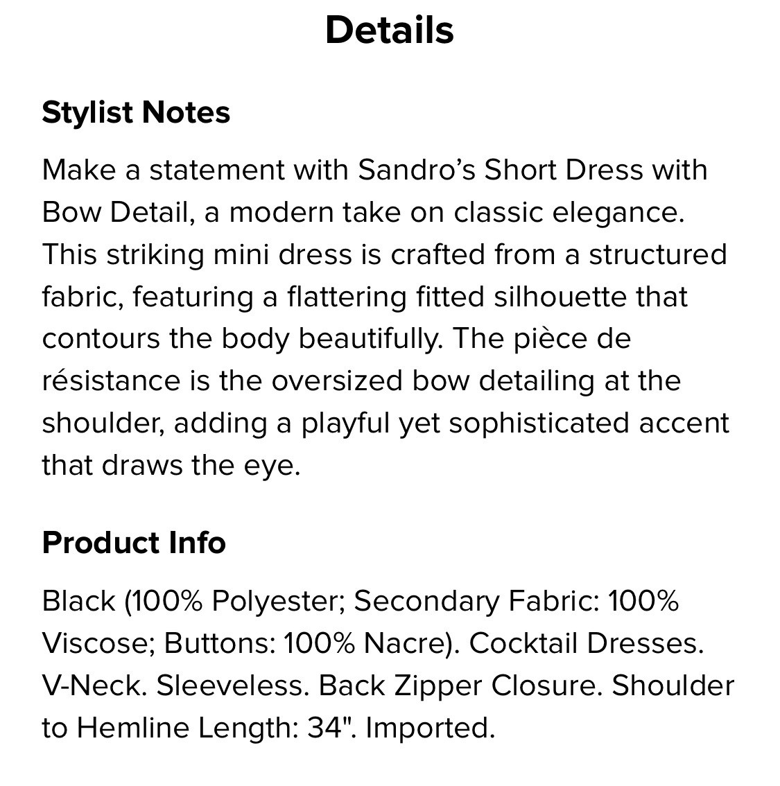 Sandro Mini Dress With Bow Msrp $370 Size 36/S