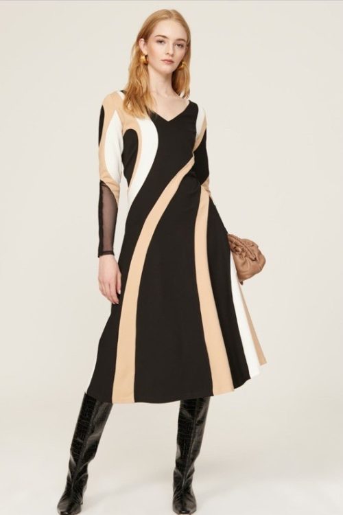 Donna Karan New York Spiral Blocked Flare Dress $375 Size 4