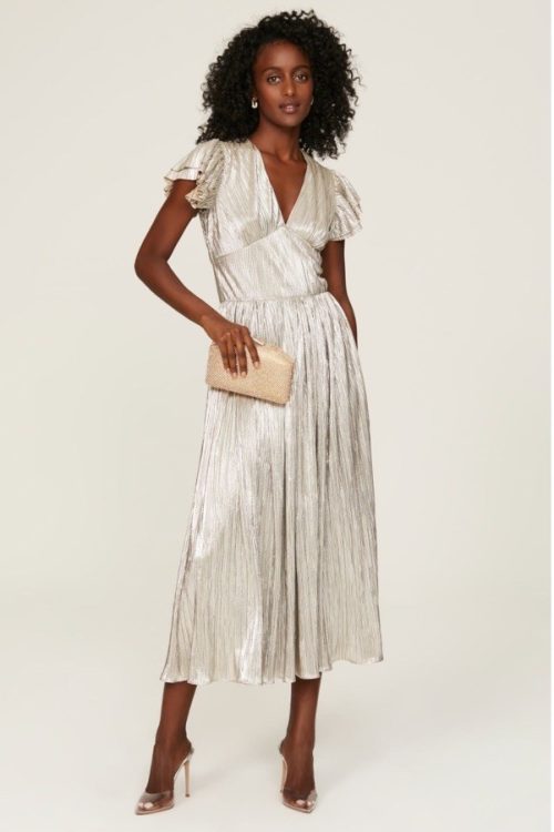 Shoshanna Hera Plisse Metallic Maxi Dress Msrp $595 Size8