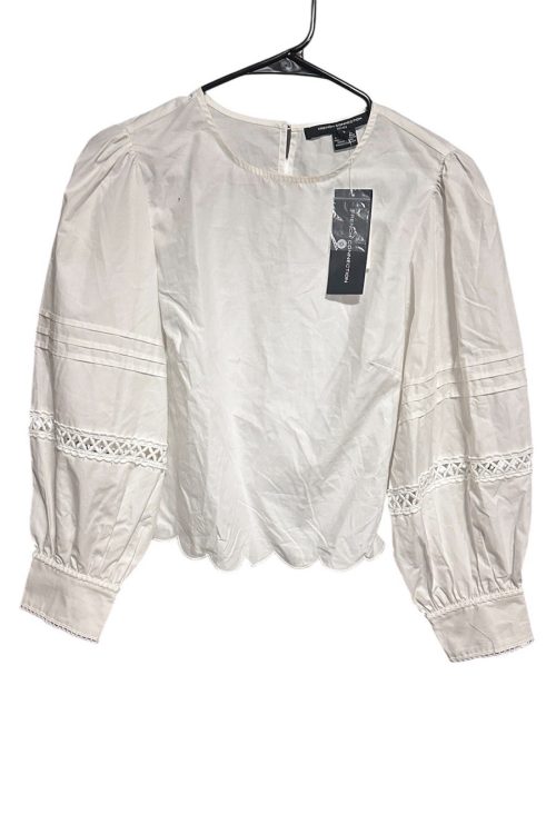 French Connection White Long Sleeve Top With Lace Design
