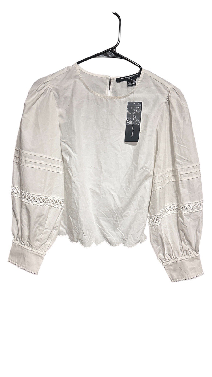 French Connection White Long Sleeve Top With Lace Design