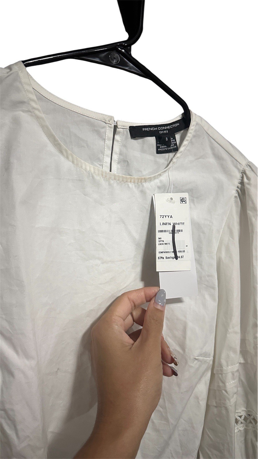 French Connection White Long Sleeve Top With Lace Design