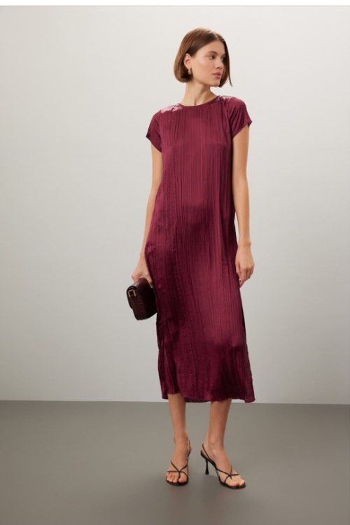 Madewell Short-Sleeve Slip Midi Dress In Plisse $128 Size M