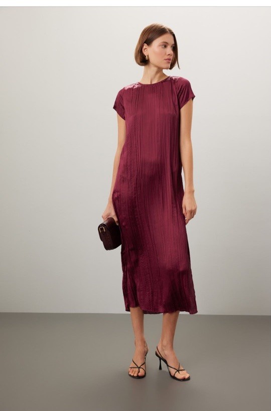 Madewell Short-Sleeve Slip Midi Dress In Plisse $128 Size M