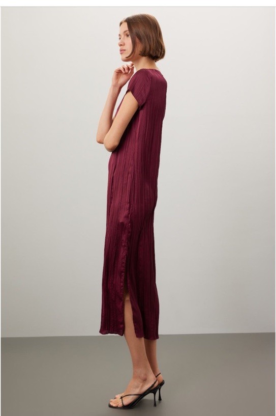 Madewell Short-Sleeve Slip Midi Dress In Plisse $128 Size M