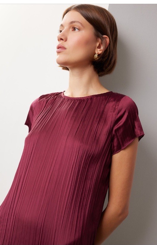 Madewell Short-Sleeve Slip Midi Dress In Plisse $128 Size M