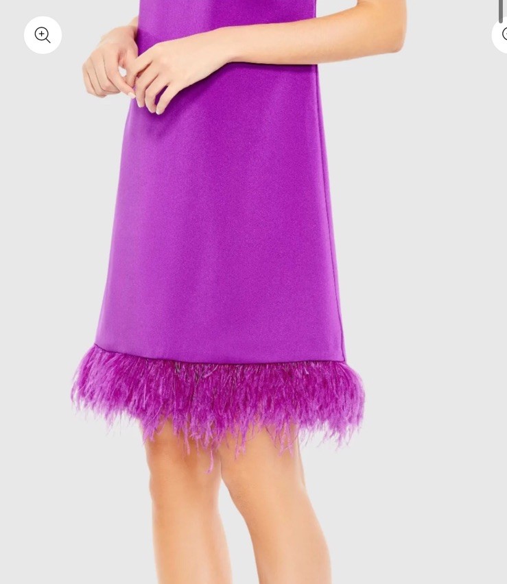 NWT Mac Duggal Purple Feathered Hem High Neck Trapeze Dress $298 Size 2