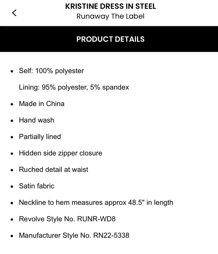 NWT Runway The Label Kristine Dress In Steel $139 Size XL