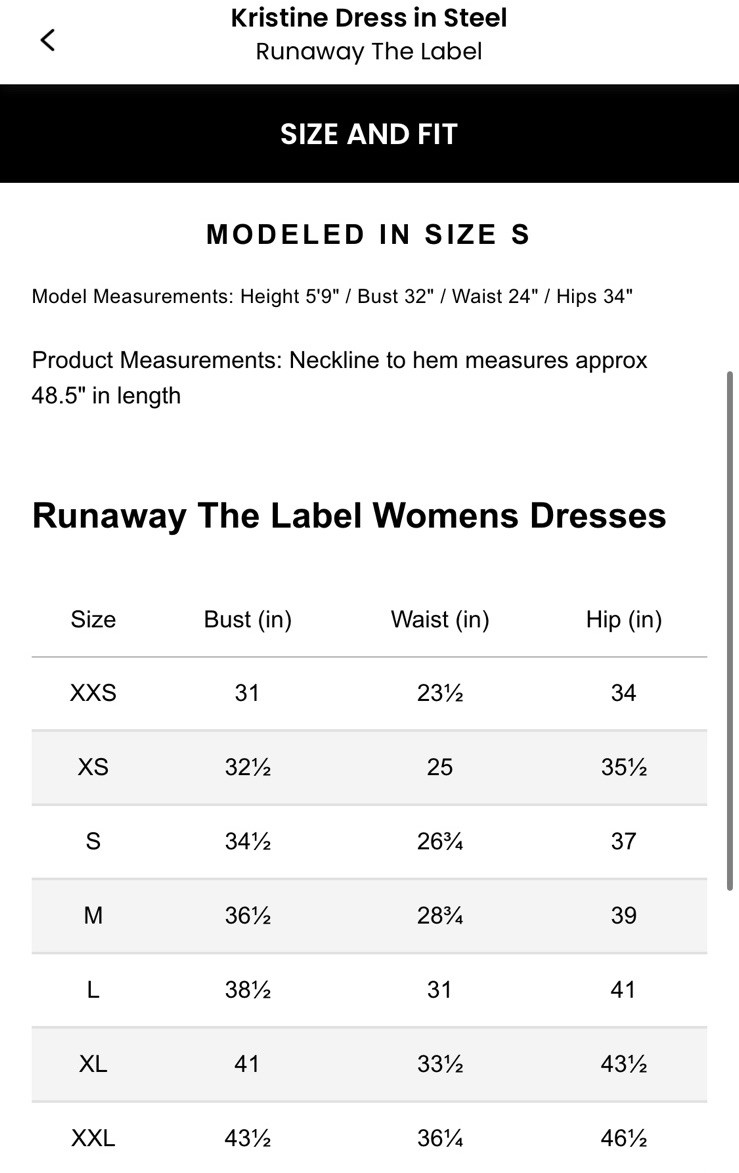 NWT Runway The Label Kristine Dress In Steel $139 Size XL