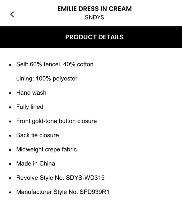 NWT SNDYS Emilie Dress In Cream Size S