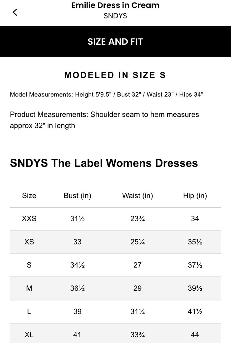NWT SNDYS Emilie Dress In Cream Size S