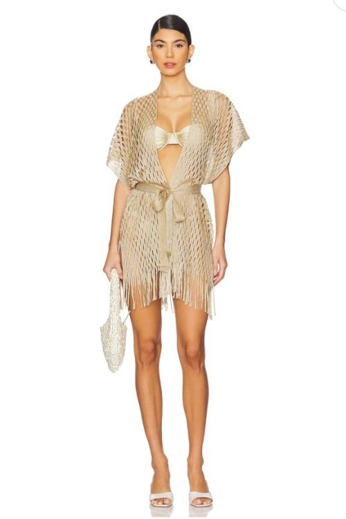 NWT Luli Fama Short Caftan In Gold Size ALL