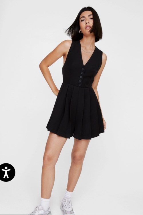 NastyGal Tailored Pleated Hem Playsuit Size US 8