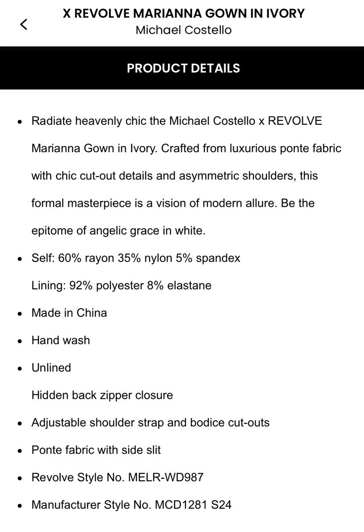 NWT Michael Costello X Revolve Marianna Gown $288 Size M