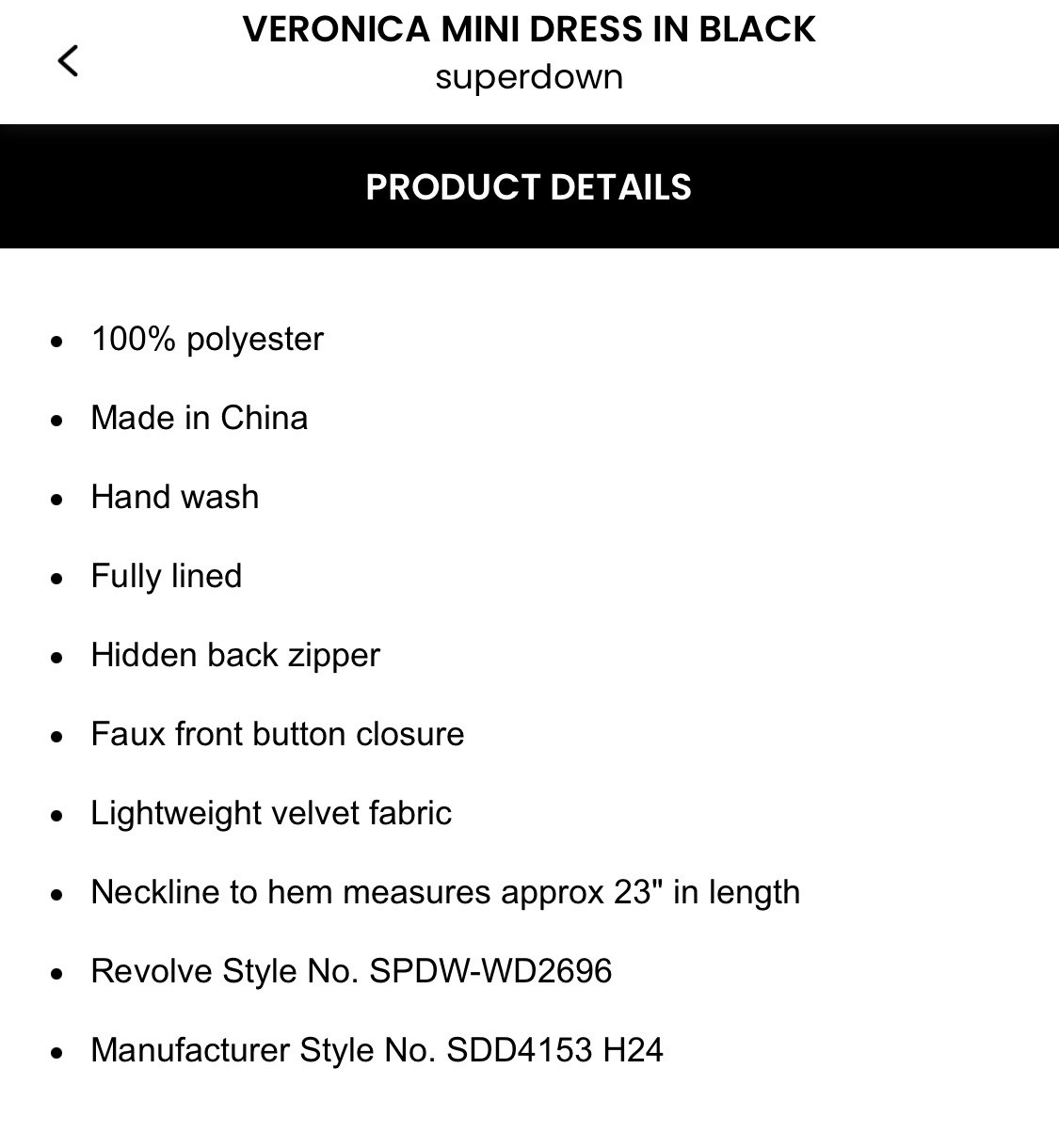 NWT Superdown Veronica Mini Dress In Velvet Black Size M