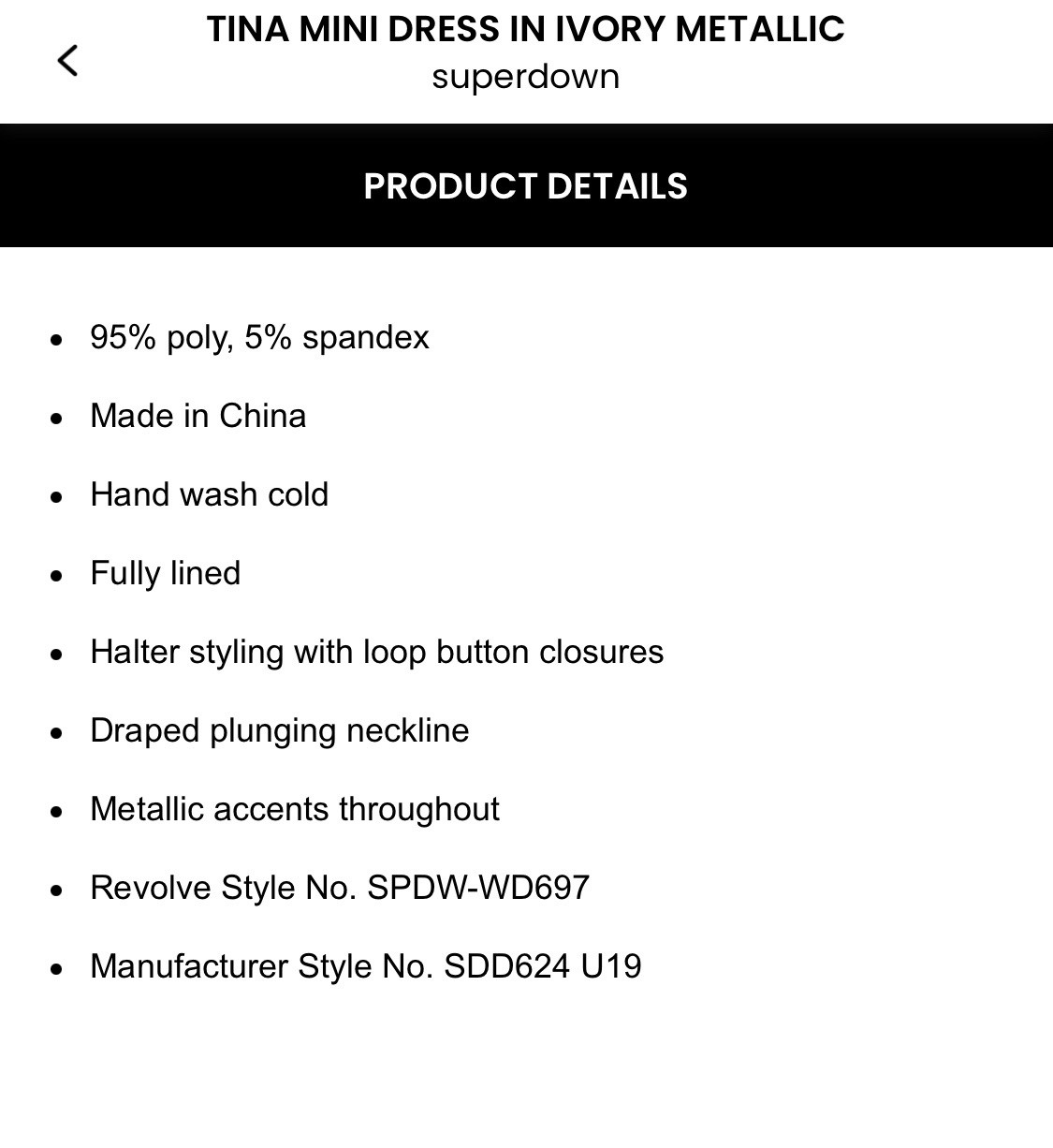 Superdown Tina Mini Dress In Ivory Metallic - NWT Size XS