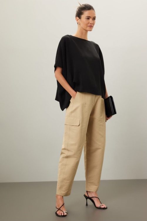 Natori Black Stretch Crepe Top Size S-M Designer MSRP $495